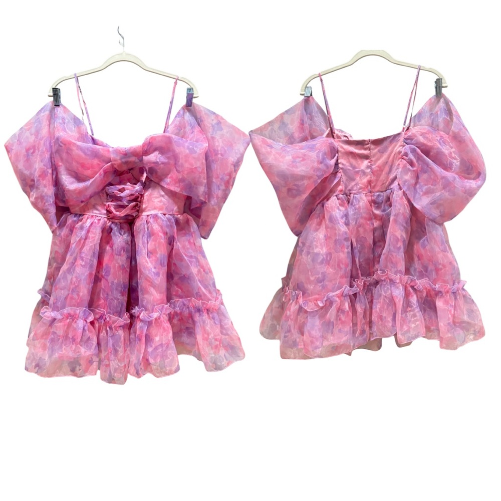 Sugar Thrillz Pink Floral Off-Shoulder Dress ruffle mini Size M NWT